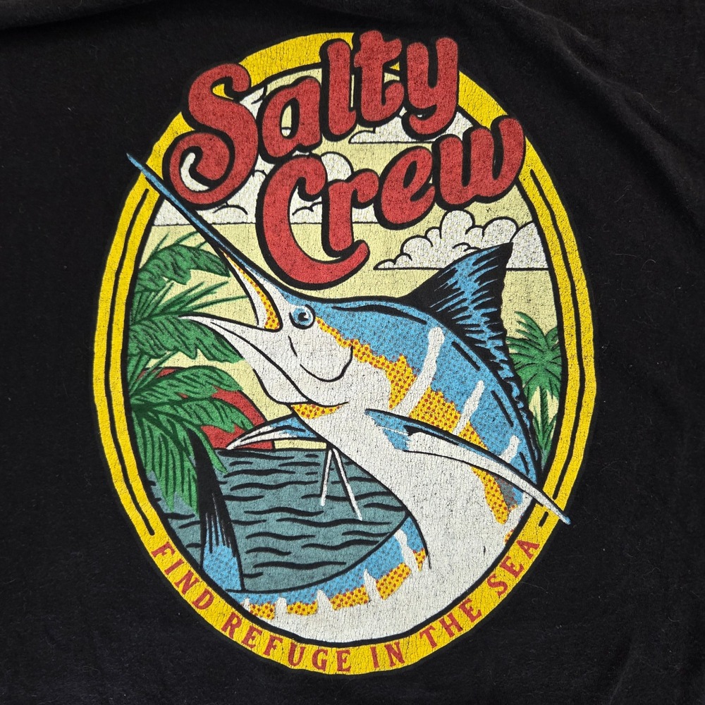 Salty Crew T Shirt Mens Large Black Find Refuge in the Sea Graphic Tee